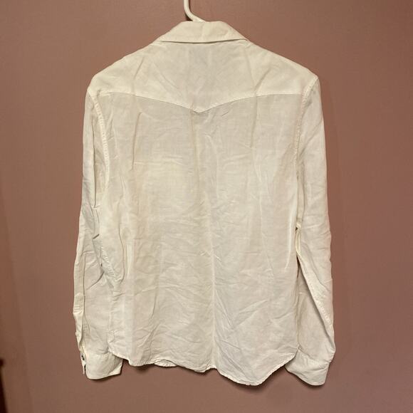 Lucky Brand White Linen Pearl Snap Shirt Men’s Medium Western Long Sleeve - Picture 9 of 9